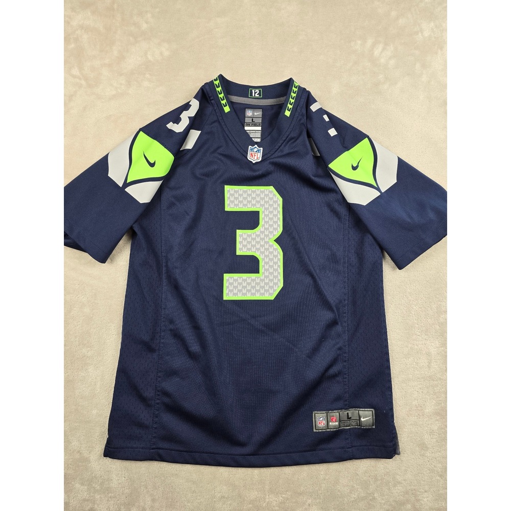 Nike Seattle Seahawks Jersey Kids Youth Large Blue Russell Wilson 3 On Field NFL